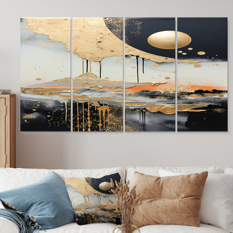 Adley - Toile d'art abstrait paysage mural 4 pièces, H 28 po x l 48 po