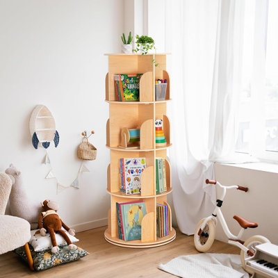 Tour pivotante à 4 niveaux sur 360 ° pour bibliothèque pivotante - Tablette d'angle ronde de grande capacité pour les petits espaces, la chambre à coucher, le salon, le bureau ou la bibliothèque