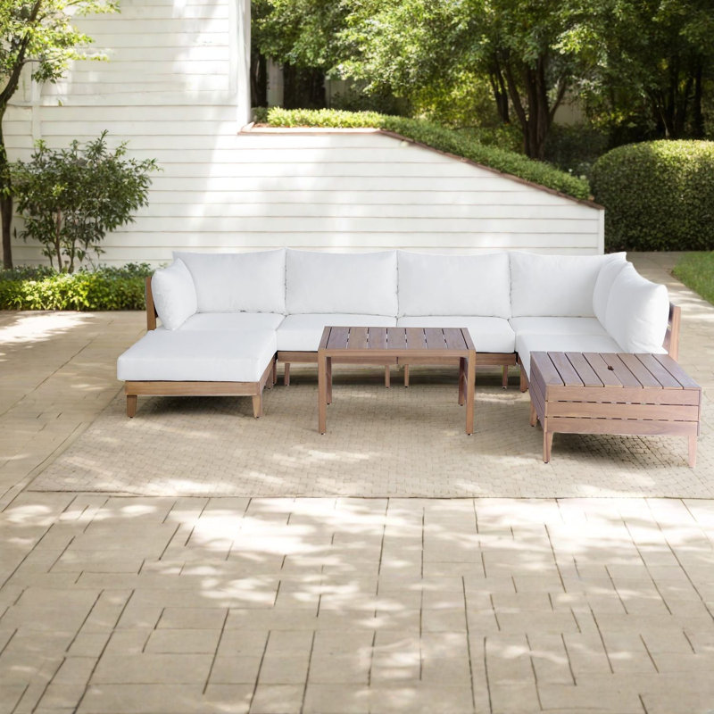 Canapés de patio avec rangement, ensemble moderne 8 pièces en bois d'acacia pour la cour
