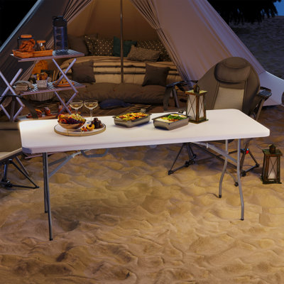 Table de pique-nique pliante de 6 pi, table de camping en plastique avec poignée de transport