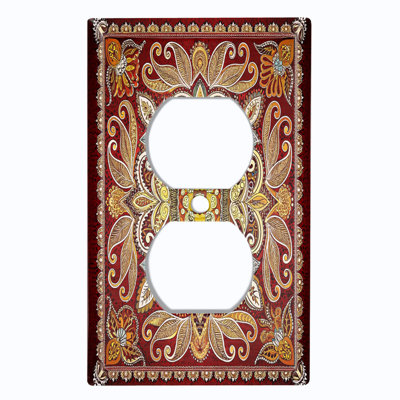 Metal Light Switch Plate Cover; US Standard Size 1 Gang Duplex - Printed Image of Floral Mandala Rug Pattern