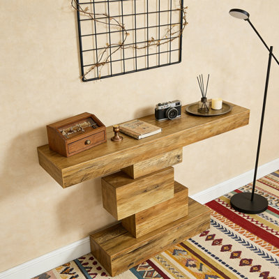 Wood Sofa Table Accent Table with Geometric Base