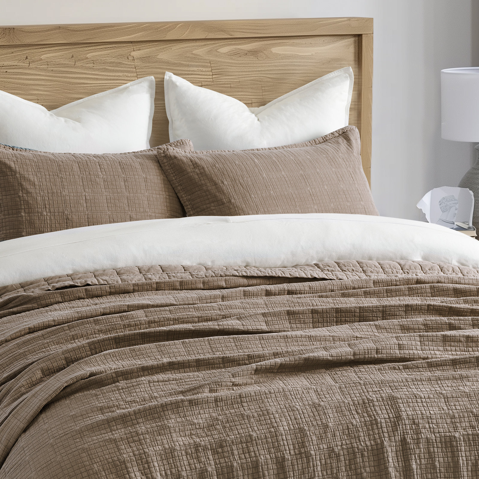 Crinkle Cotton Quilt Set, Mocha Brown, Queen Quilt + 2 Queen Shams