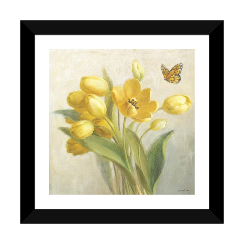 " Yellow French Tulips " by Danhui Nai, 24" H x 24" W x 1" D, Black Framed Paper