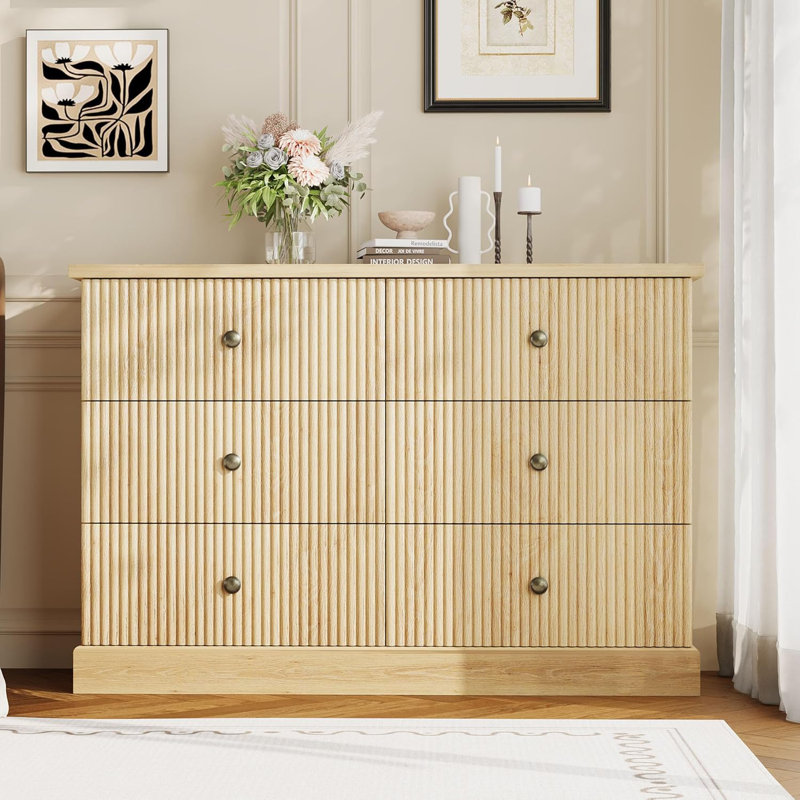 6 Dresser for Bedroom, 47 in Wide Drawer Dresser with Storage Freestanding, Wooden Closet Storage Chest, Natural