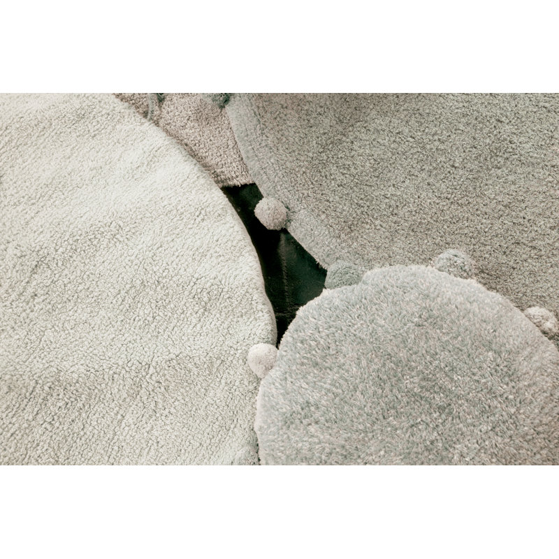 Bubbly Olive Pom-Poms Round Cotton Blend Floor Cushion