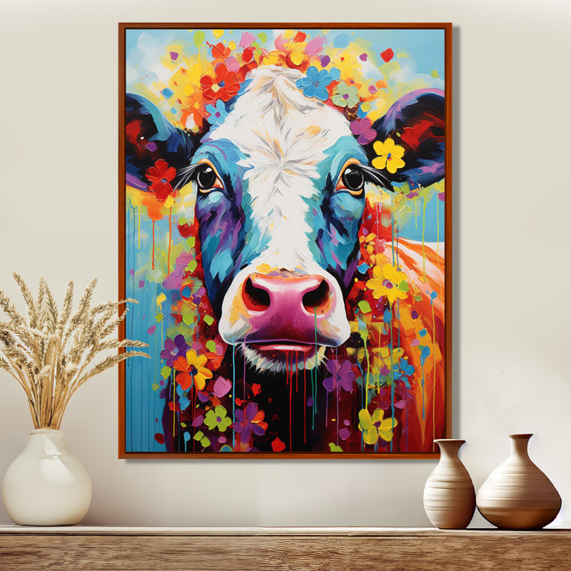 «Cow Whimsy» - Décoration murale encadrée, H 44 po x l 34 po x P 1,5 po, Cadre flottant brun