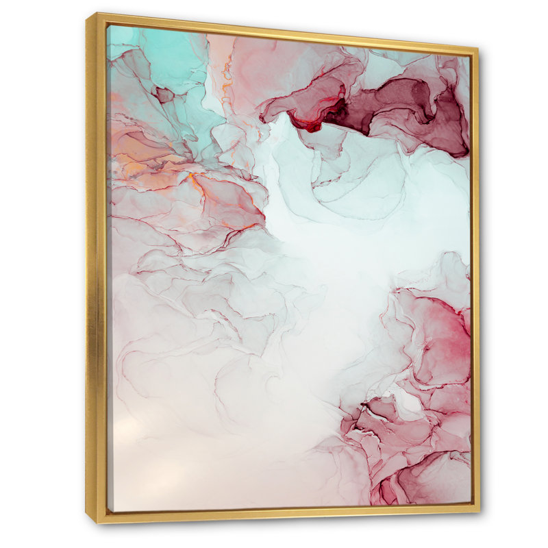 Marbre gris et rose, ondulations d'art II - reproduction d'art moderne sur toile, H 32 po x l 16 po x P 1 po