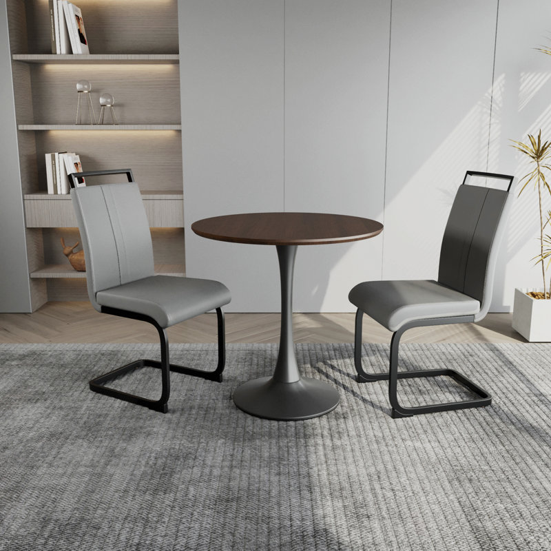 Ensemble de table de salle à manger 31,5 ", table de salle à manger, table de salle à manger pour 2 à 4 personnes, plateau et base en panneau de fibres à densité moyenne et 2 chaises de salle à manger