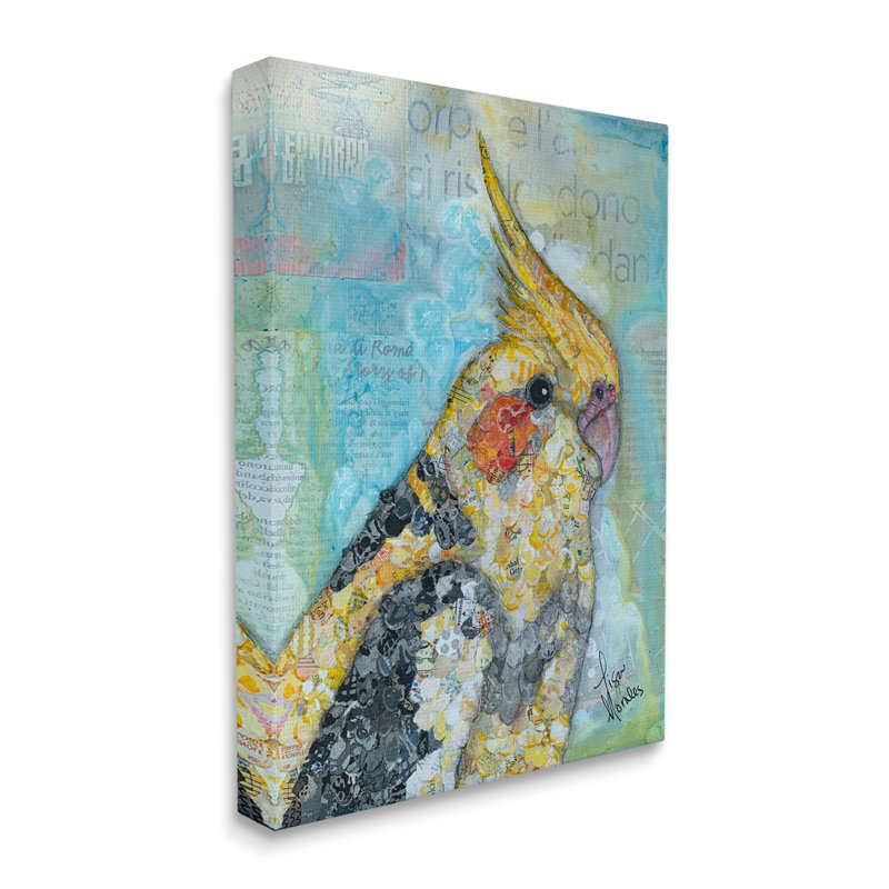 «Jolly Cockatiel Bird Assorted Layered Animal Collage» par Lisa Morales - Peinture, Toile tendue