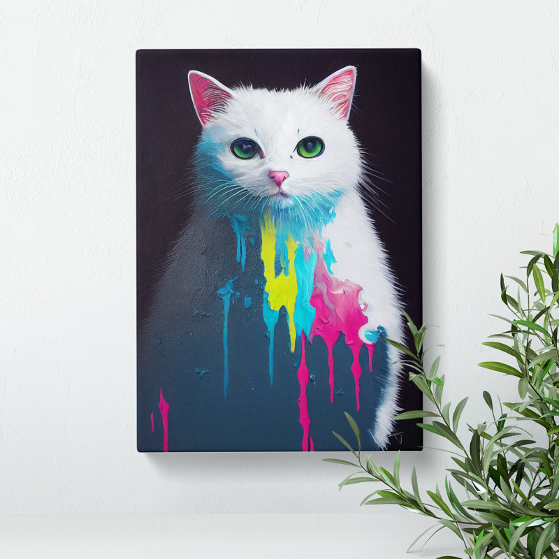 Cat Paint Drips No.1 - Wrapped Canvas, 50cm H x 35cm W