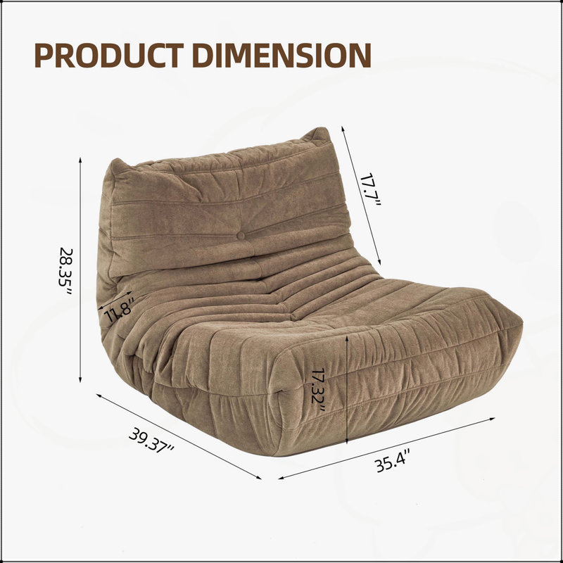 Bean bag Chair with button tufted back, Matte Brown Polyester Blend