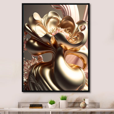 Fleurs glamour élégantes en or et taupe IV - reproduction sur toile