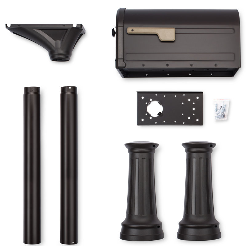 Roxbury Post Mount Mailbox, Rubbed Bronze with Champagne Gold Flag