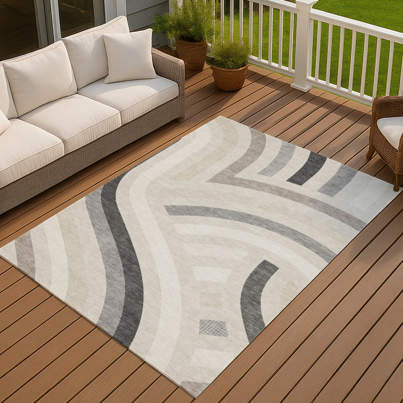 Machine Washable Indoor/Outdoor Chantille ACN2467 Mid-Century Modern Rug, Linen, 9' x 12'