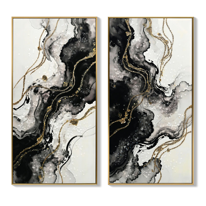 Art mural abstrait noir et blanc fini, 20 x 40 po sur 2, art polyvalent brillant, 20 x 40 po, pour bureau de chambre à coucher