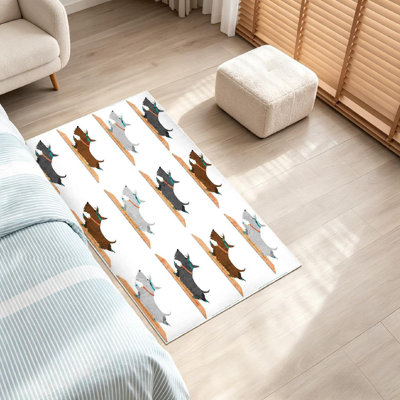White Machine Washable,Scottish Terrier Dog Yoga Animal Indoor Area Rug