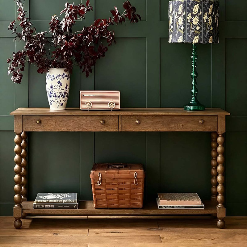 Table de console en bois massif et composite brun, 47.24