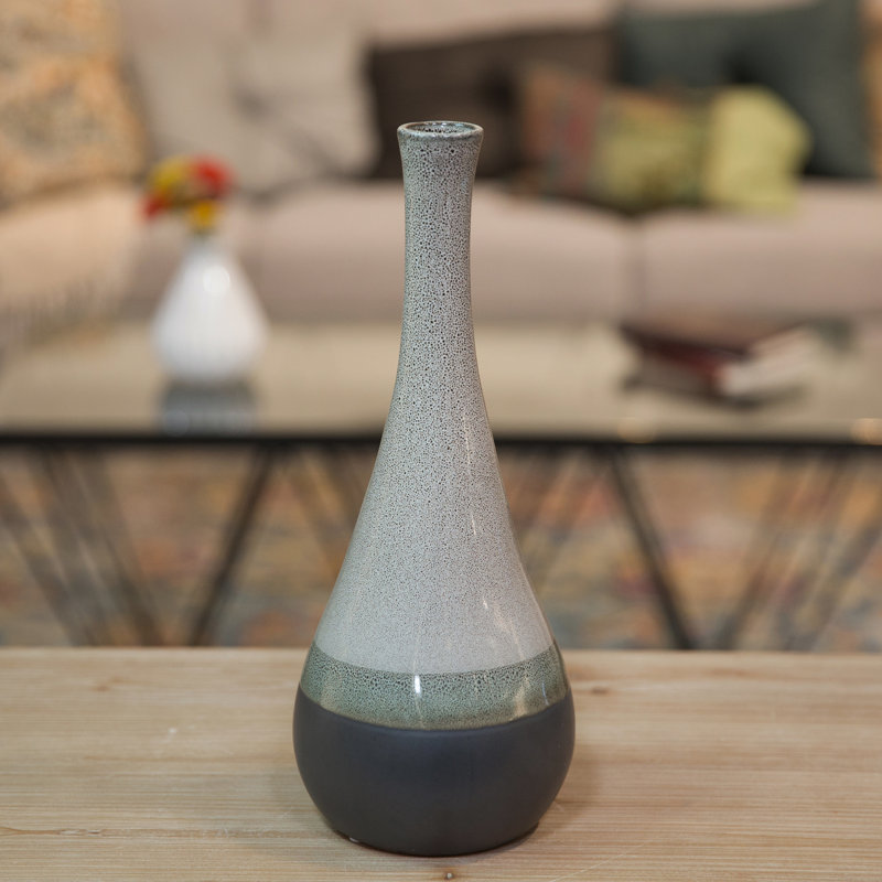 Perrodin Stoneware Table Vase, 13.75" H x 5.25" W x 5.25" D, Gray