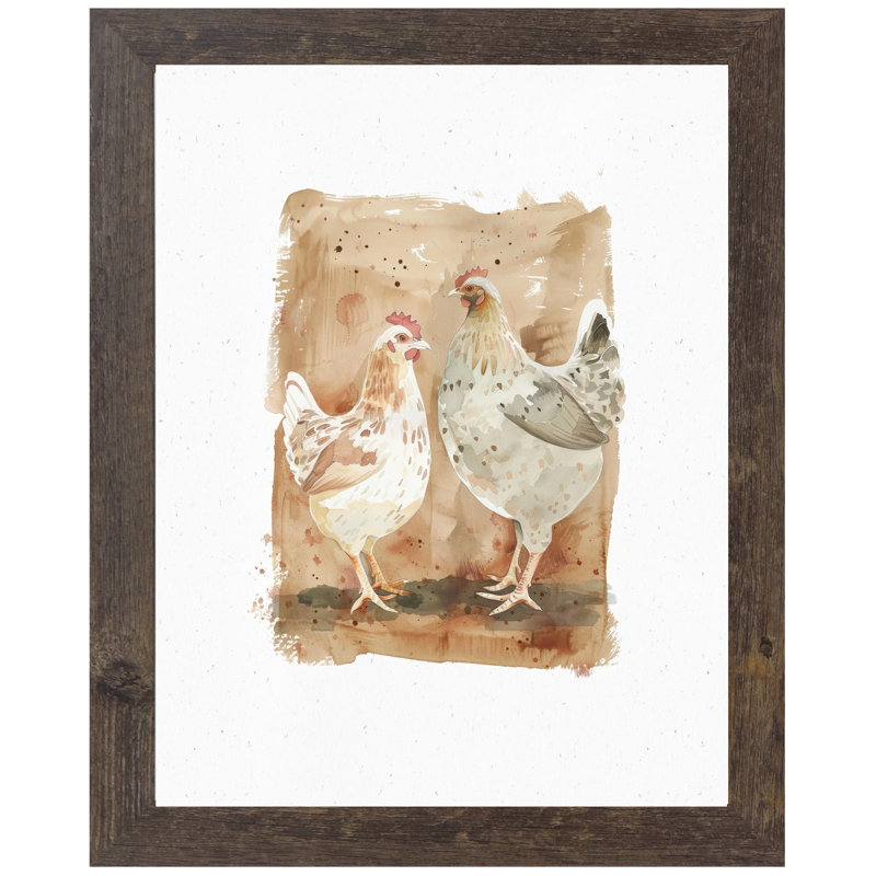 Art encadré de poulailler et coq, Brun