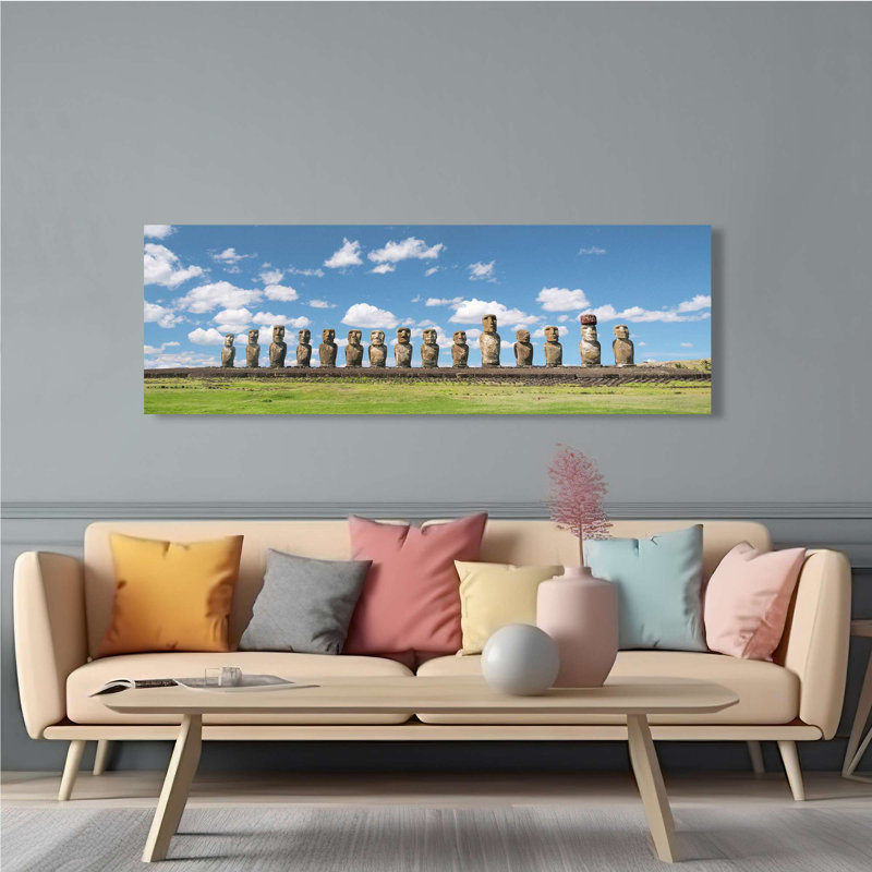 Moai Statues In Rapa Nui, Chile by Pangea Images - Wrapped Canvas Print, 35cm H x 100cm W x 4cm D