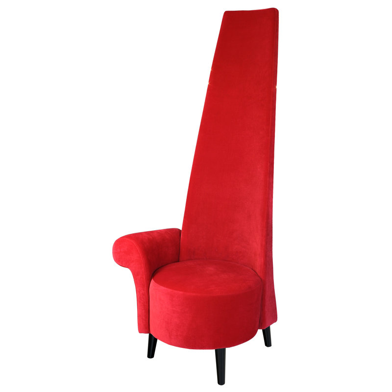 High Back Occasional Chair, Red Velour, Right Arm
