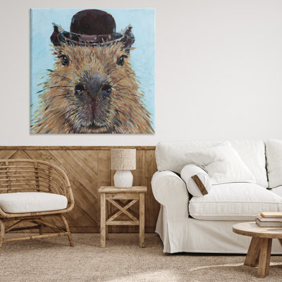 Closeup Capybara with Hat Canvas, design by Studio Bautista