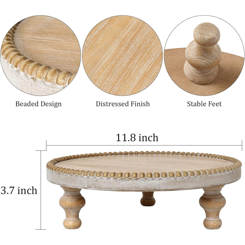 Rustic Round Wood Tray Riser Farmhouse Pedestal