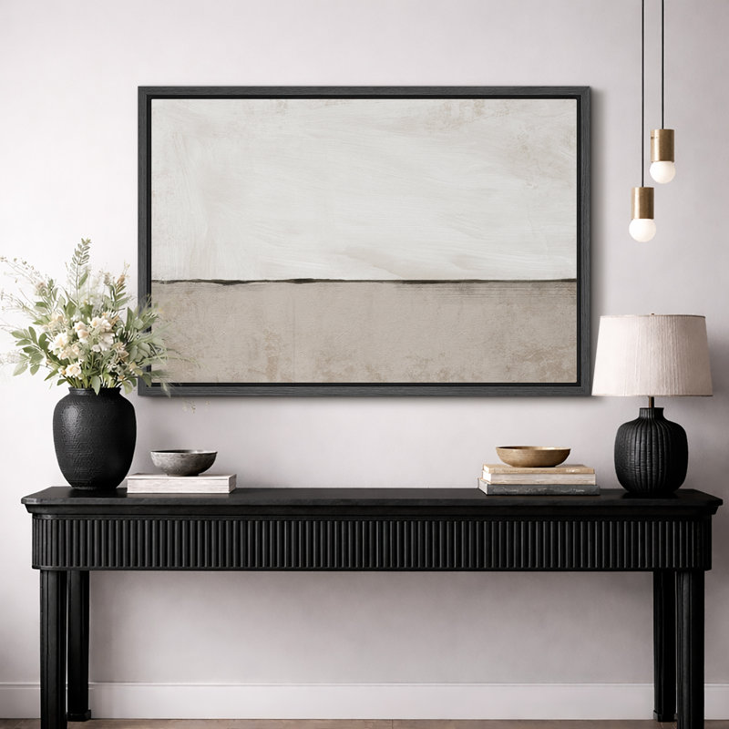 Minimaliste «Œuvre de paysage abstrait beige pastel beige, images murales neutres à décor simple, impression sur toile encadrée, impression sur toile»