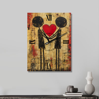 Deux personnages qui ont un cœur - Grande horloge murale abstraite en métal