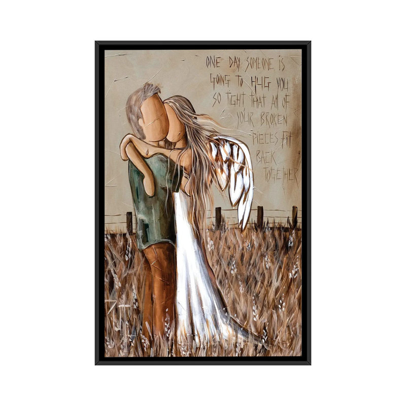 Reproduction d’art, "One Day quelqu’un" par rut art Creations, Toile avec cadre noir, Pas de tapis