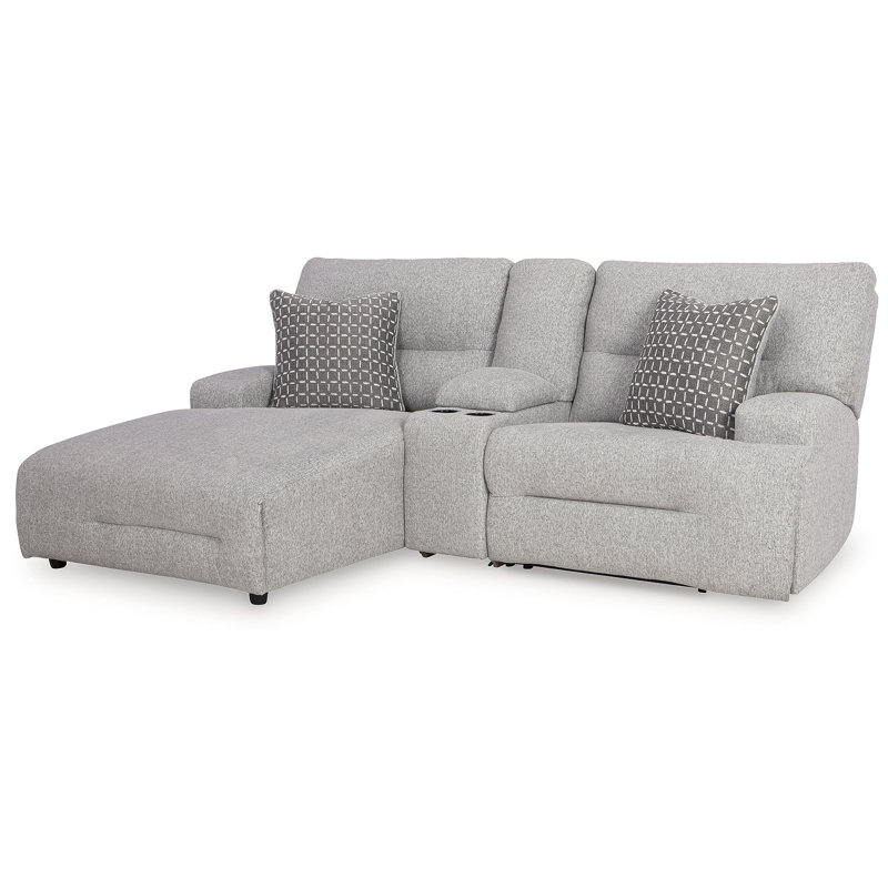 Canapé modulaire inclinable électrique avec méridienne 3 pièces Acklen, Orienté à gauche (vu de face), Polyester gris