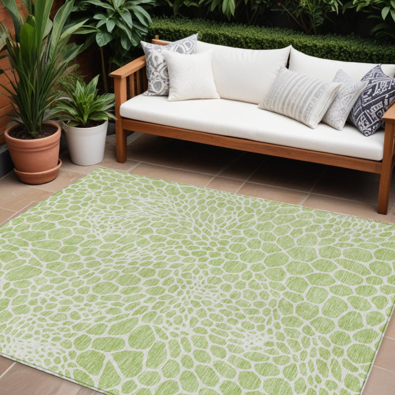 Tapis intérieur / extérieur géométrique lavable 8 pi x 10 pi vert et ivoire