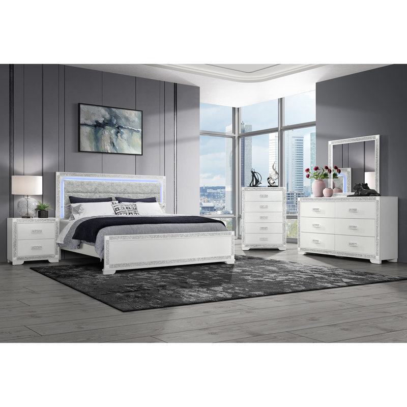 Soulmarie White 5PC King Bedroom Set, White, King