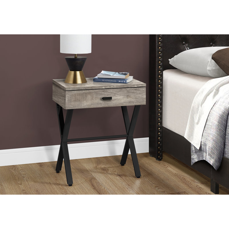 Side Table with Metal X Base Frame, Taupe, Silver