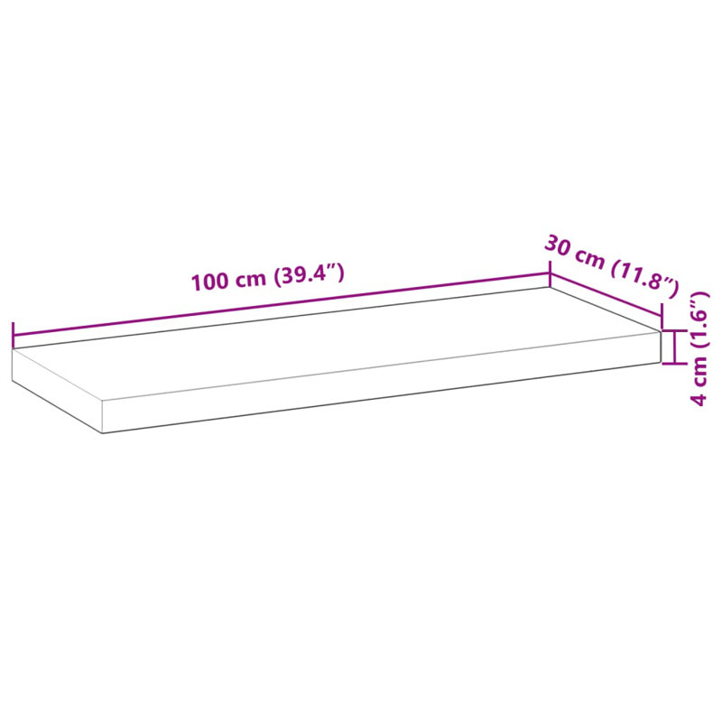 Ariani Solid Wood Floating Shelf, Natural, 4cm H x 100cm W x 30cm D