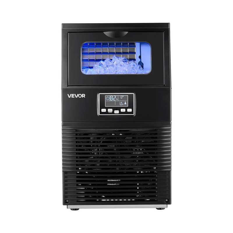 Machine à glaçons commerciale, 90 lb / 24 h avec rangement de 12 lb, 32 cubes par cycle, machine à glaçons autoportante et de comptoir en acier inoxydable avec affichage DEL et autonettoyante, pour bar maison
