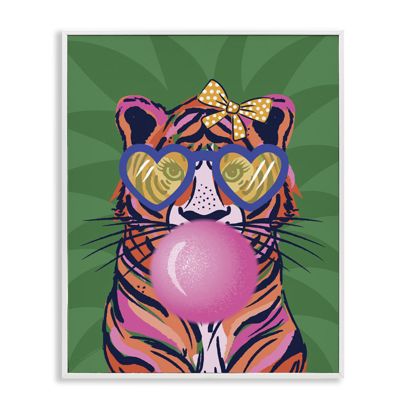 «Glam Tiger Bubble Gum», estampe numérique par Lisa Perry White, Estampe numérique encadrée blanc bord de mer