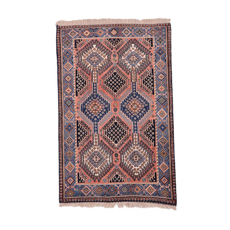 Tapis de zone en laine rouge/bleu/brun 2 pi 7 po x 4 pi one-of-kind-noué la main