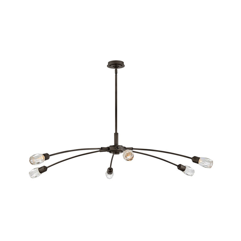 Atera 6 - Light Steel Dimmable Sputnik Modern Linear Chandelier, Black Oxide, 9.5" H x 45" W x 45" D