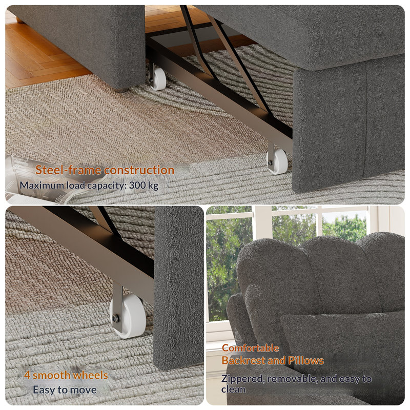 3-in-1 Convertible Sleeper Accent Chair Bed, Gray