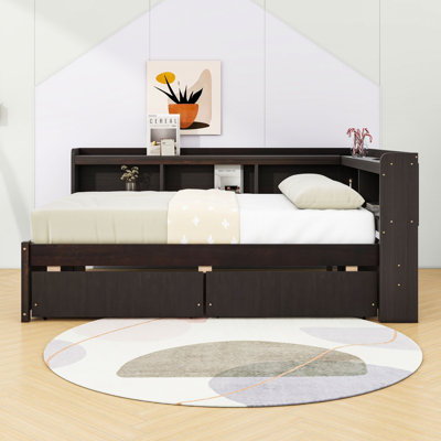 L-Shaped Daybed with Built-In Shelves, USB Charging Station and Storage Drawers