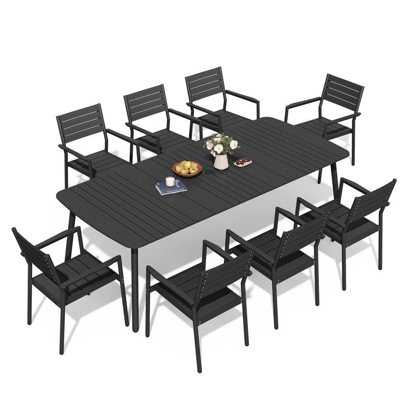 Ensemble repas extérieur pour 8 personnes (ensemble de 9), Noir, noir, noir, noir