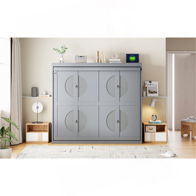 Lit escamotable double pleine grandeur, Gris, Lit double