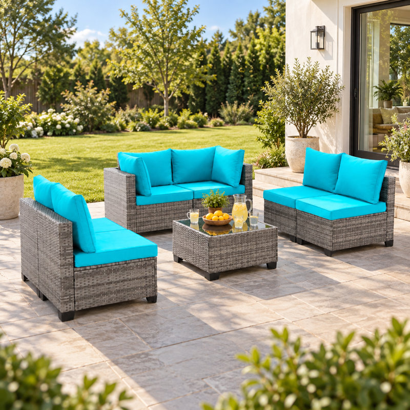 Ensemble de conversation pour patio 7 pièces avec table 7 pièces, Bleu paon