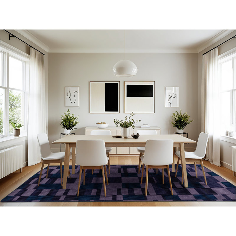 Tapis bleu à carreaux lavable à la machine, Rectangle 7 pi x 10 pi