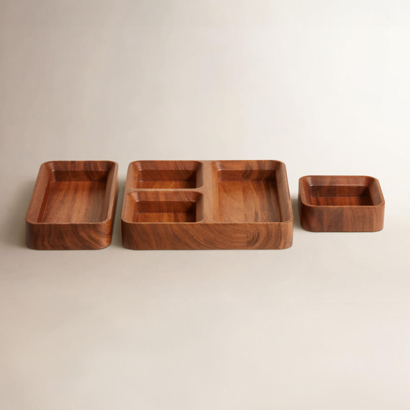 Square One Small Stacking Tray, Acacia