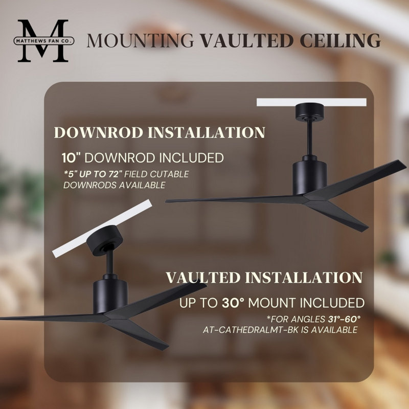 Eliza Outdoor Downrod Ceiling Fan, Matte Black, Matte Black