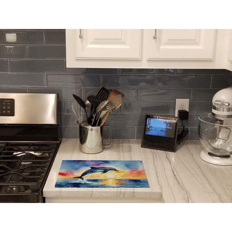 Dolphin Leaping at Sunrise Glass Cutting Board