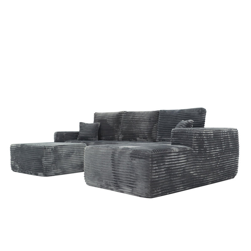 105.7"Cloud Sectional Couch With U-Shaped Chaise, Gray Fabric, Right Hand Facing